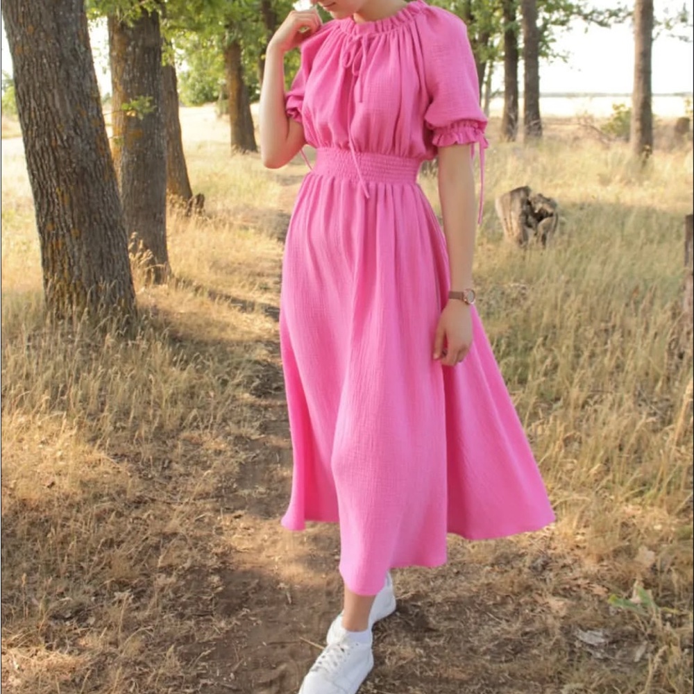 Gauze Pink Midi Dress